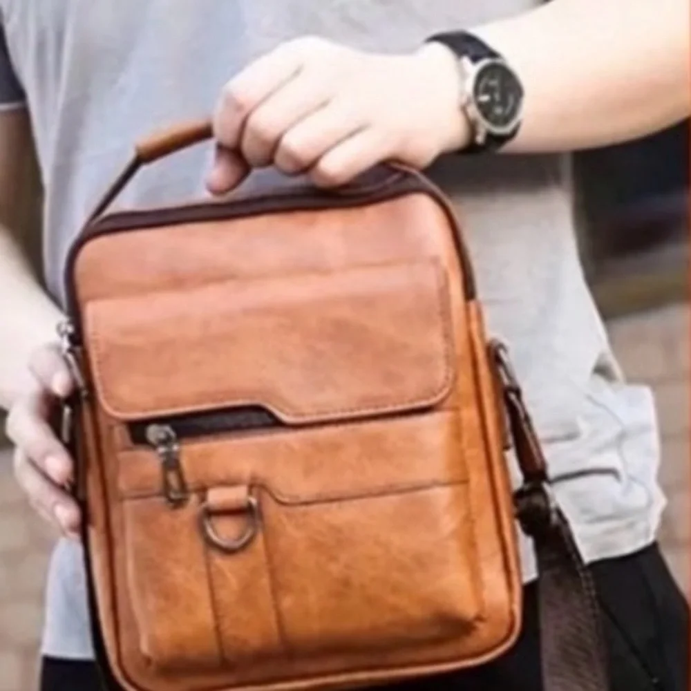 NWOT CarlKimu Brown Mens Crossbody Shoulder Bag Faux Leather Business Casual.